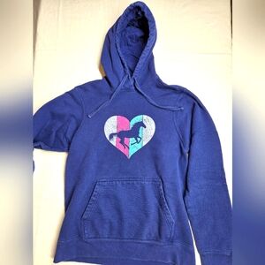 Blue Hoodie with Heart and Horse Design Weomens Size Small